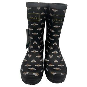 NWT- Joules Unisex Black Mid-Calf Molly Welly Mid Height Bee Printed Rain Boot S